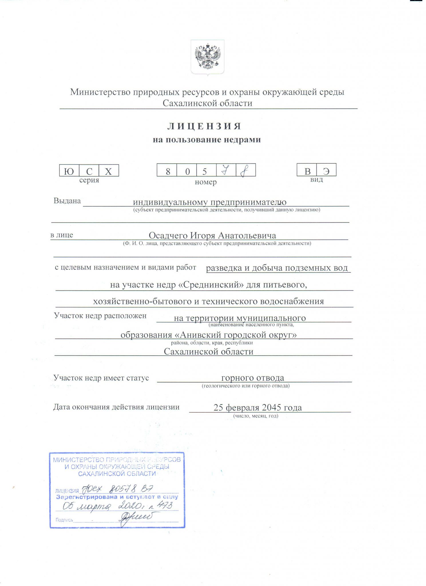 Лицензия на пользование недрами — Троицкий источник